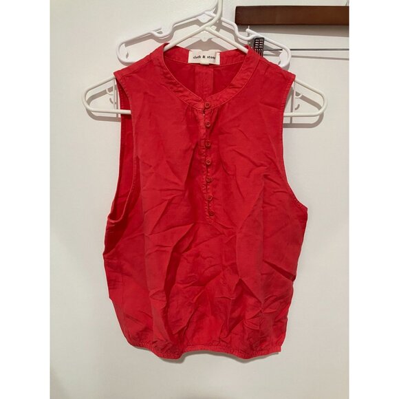 Cloth & Stone Women's Half Button Linen Blend Top, Coral, Medium - Picture 1 of 3